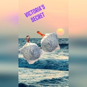 VICTORIA'S SECRET LIKE NEW  WOMEN'S BLUE, COPPER, & WHITE LACE BRA Sz 34E (DD)